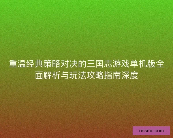 重温经典策略对决的三国志游戏单机版全面解析与玩法攻略指南深度